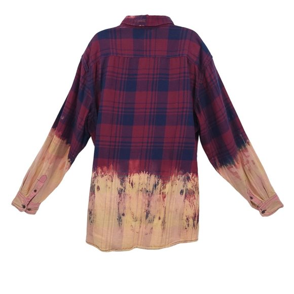 The Rack Brushed Cotton Tie Dye Bleach Button Front Shirt Top Sz XL Plaid - Picture 2 of 12